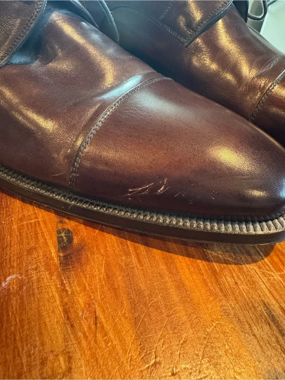 Magnanni Brown Leather Cap-Toe Derby Shoes, Men’s 10.5